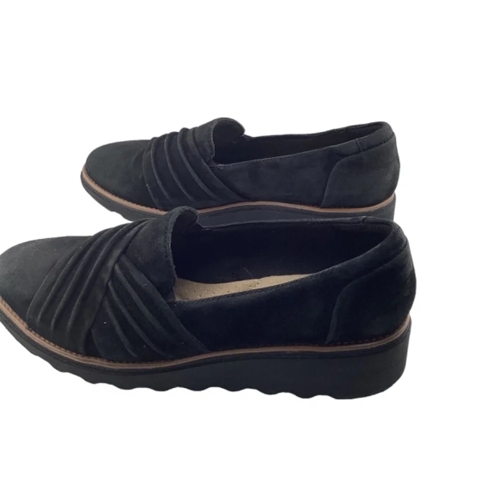 Collection by Clarks Sharon Villa Black Suede Wedge Loafer‎ Size 8.5